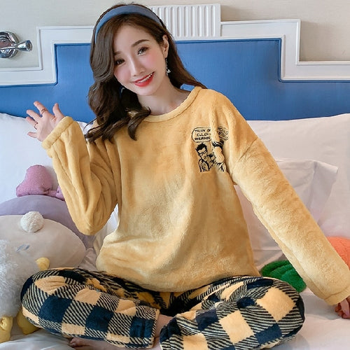 Warm Pajamas for Women Velvet Pijamas Mujer Invierno Flannel Sleepwear Home Suit Pyjama Femme Home Clothes  Animal Pigiama Donna