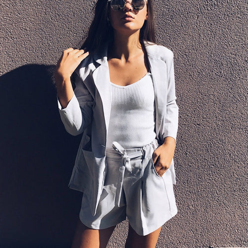 Coton Linge D'été Costume Femme 2 Pièces Ensemble Survêtement Pour Femmes Lâche Blazer & Arc Taille Élastique Pantalon Court Costumes De Haute Qualité